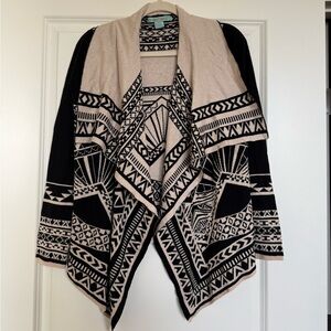 Flying Tomato - Black and Cream Geometric Cardigan